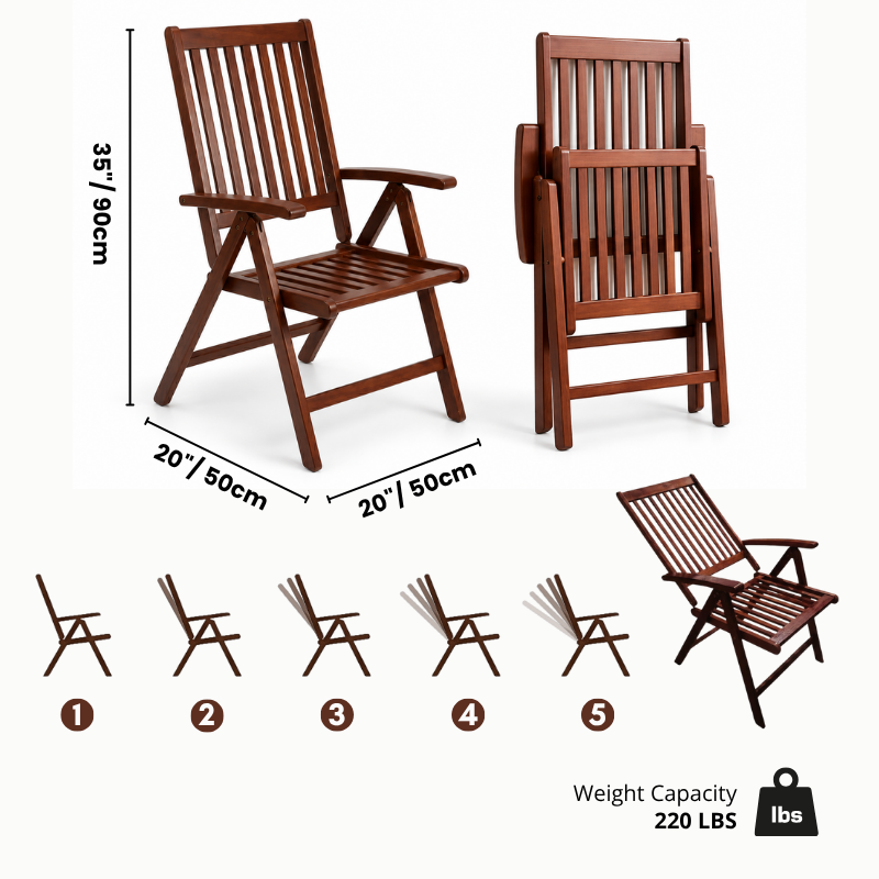 5-Position Adjustable Wooden Reclining Chair – Premium Solid Wood Folding Lounge Chair with Armrests – Heavy-Duty Recliner for Luxury Patio, Garden, Homestay & Balcony