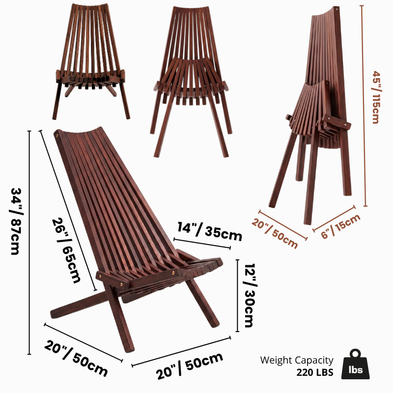 Modern Acacia Wood Folding Chair – Weather-Resistant Outdoor Tamarak Lounge Seat – Portable Space-Saving Wooden Chair for Patio, Balcony, Lawn & Camping – Fully Assembled