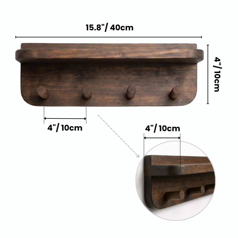 2-in-1 Wooden Wall Shelf & Hook Rack – Handcrafted Entryway Organizer – Premium Floating Shelf for Bathroom & Hallway – Heavy Duty Natural Wood Hanger for Bags & Decor