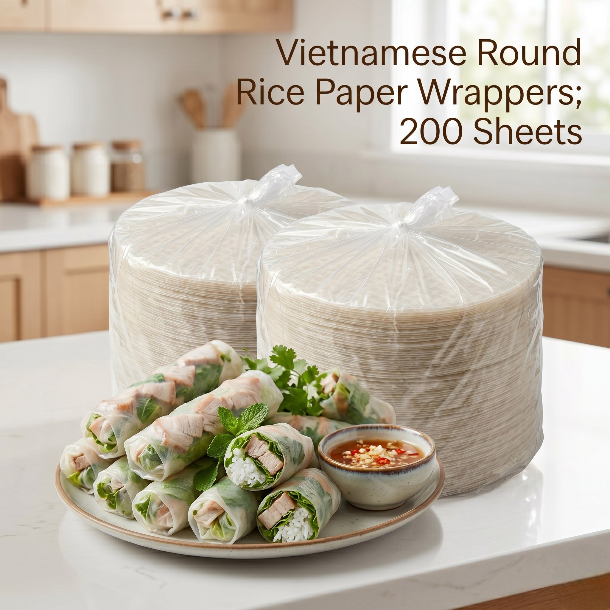 Vietnamese Round Rice Paper Wrappers – White Rice Wraps for Fresh Spring Rolls & Dumplings – Non-GMO, Gluten-Free & Low Carb, 22cm/ 8.6"