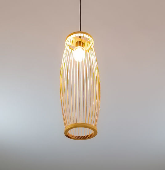 Set of 6 Handwoven Bamboo Pendant Light Shades – Oval Tube Style | Natural Hanging Lamps for Café, Restaurant & Home Decor