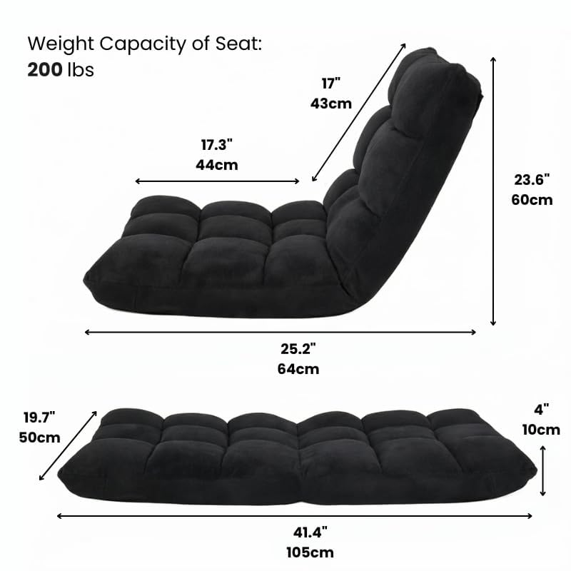 Adjustable Folding Floor Chair with Back Support 2PCS, 5-Position Recliner Sofa Bed, Padded Gaming, Meditation Floor Chair for Adults, Tatami Chair for Living Room, Bedroom, Reading & Lounging