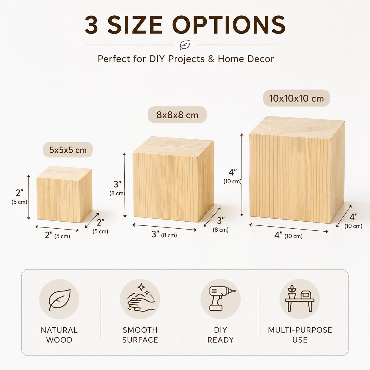 Natural Wood Blocks for Crafts 2,3,4 Inch, Pack of 24 Unfinished Wood Square Blocks for Crafts & DIY, Heavy-Duty Furniture Risers for Bed, Couch & Cabinet Legs, Decoration