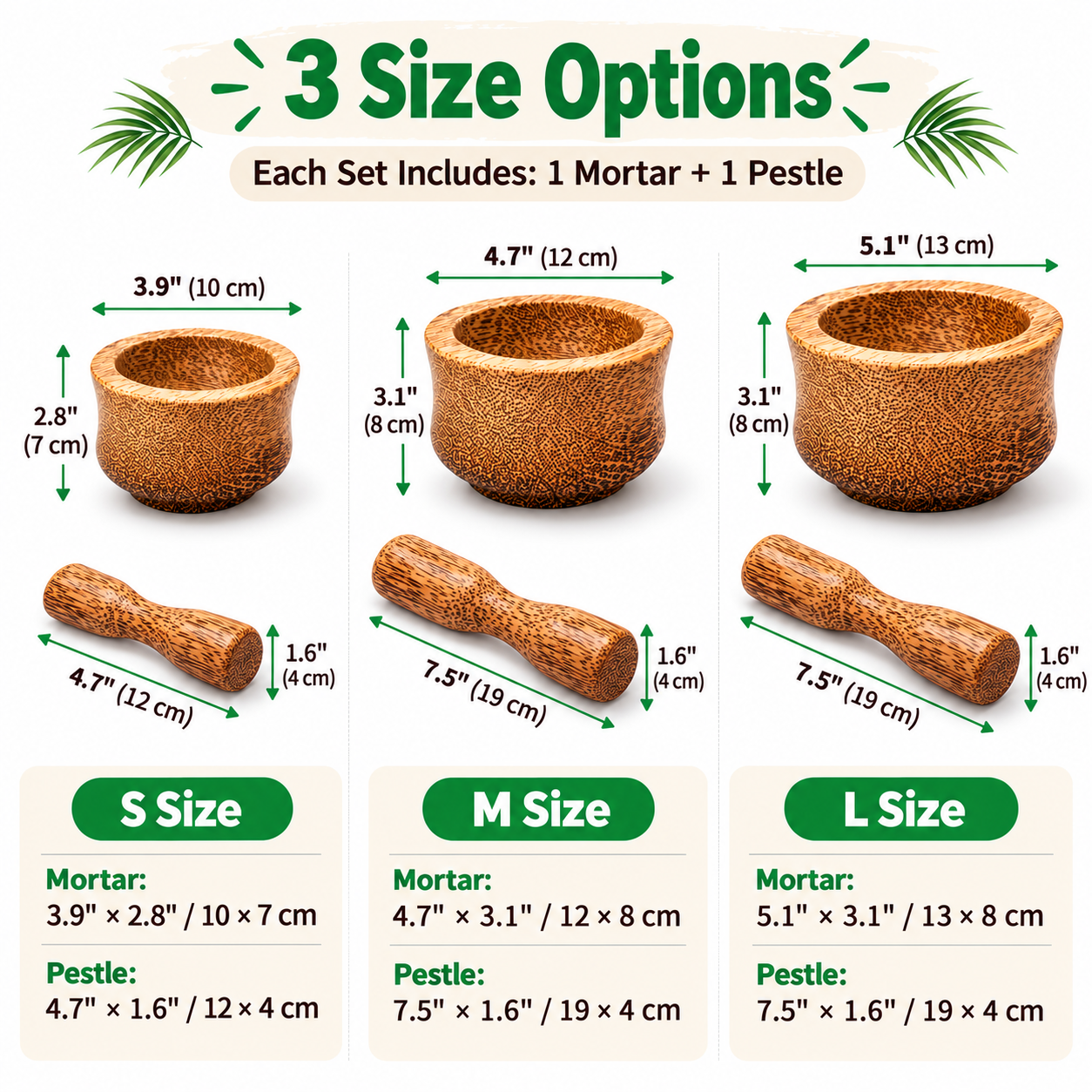 Coconut Wood Mortar and Pestle Set – Handmade Natural Herb Spice Grinder
