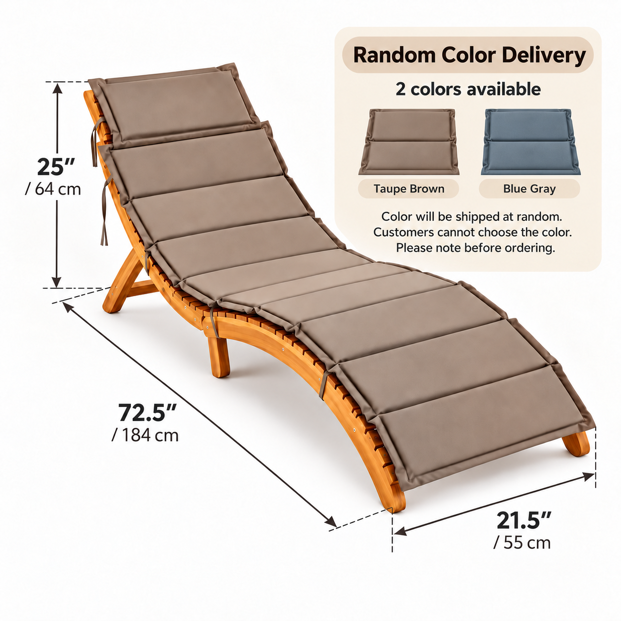 Sumba Wooden Curved Sun Lounger with Brown Cushion – Outdoor Chaise