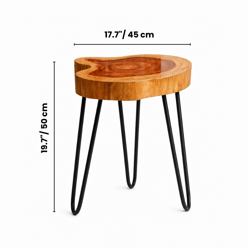 Live Edge Round Wood End Table – Solid Wood Side Table with Mid-Century Hairpin Legs – Unique Handmade Nightstand, Plant Stand for Bedroom, Living Room & Studio Decor
