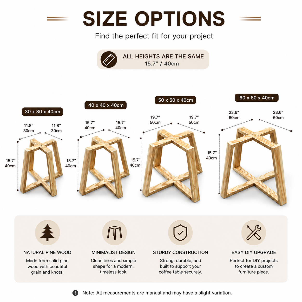 Solid Pine Wood Furniture Legs – Minimalist Natural Wood Legs for Sofa, Coffee Table & Cabinet – DIY Replacement Table Legs with Mounting Hardware