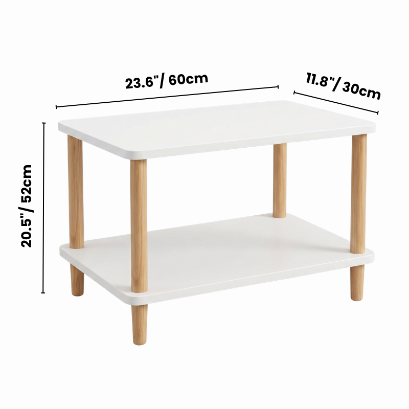 2-Tier Wooden End Table – Small Side Table for Living Room Sofa – Decorative 2-Layer Nightstand & Bedside Table for Bedroom – Compact Accent Storage Shelf for Small Spaces