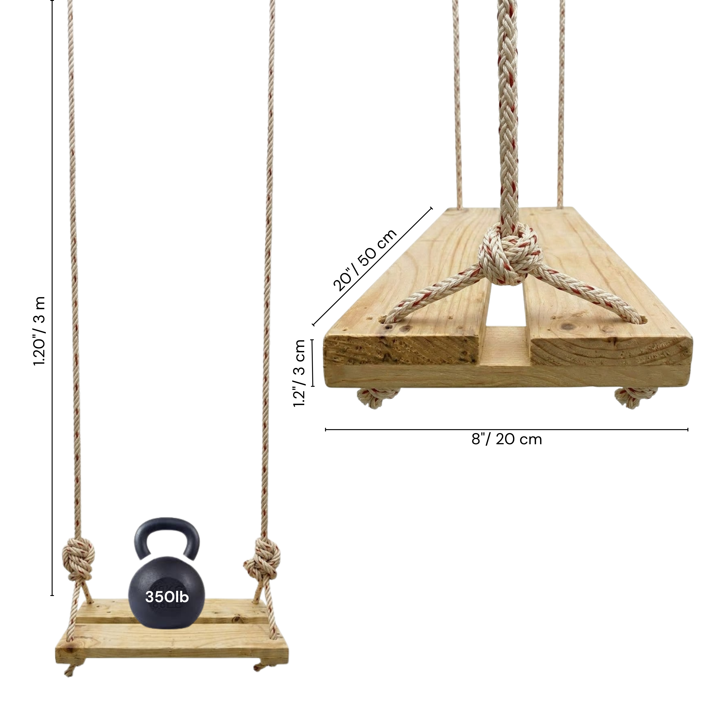 Rubberwood Swing Seat – Waterproof Outdoor Tree Swing for Kids & Adults – Heavy Duty Wooden Swing with 20ft (6m) Adjustable Rope – Perfect for Backyard, Patio, Garden & Playground