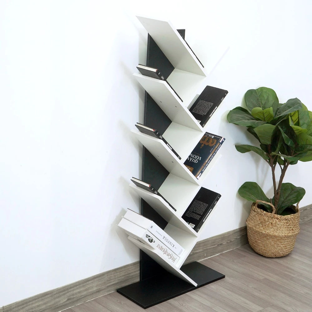 Modern Wooden Tree Bookshelf 9-Tier Floor Standing Bookcase Organizer, Space-Saving Vertical Storage Rack for Books, Magazines, and Decor – 19 x 7.9 x 48 in (48 x 20 x 122 cm)