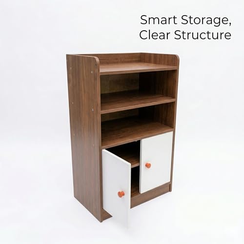 Small Wood Nightstand with Storage Cabinet, 2-Tier Bedside Table with Door, MDF Organizer Shelf for Bedroom, Living Room, Narrow Side Table, Brown
