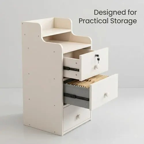 Slim Nightstand for Small Spaces with 3 Drawers, Lockable Bedside Table, Tall Narrow Side Table, White Storage Cabinet for Bedroom