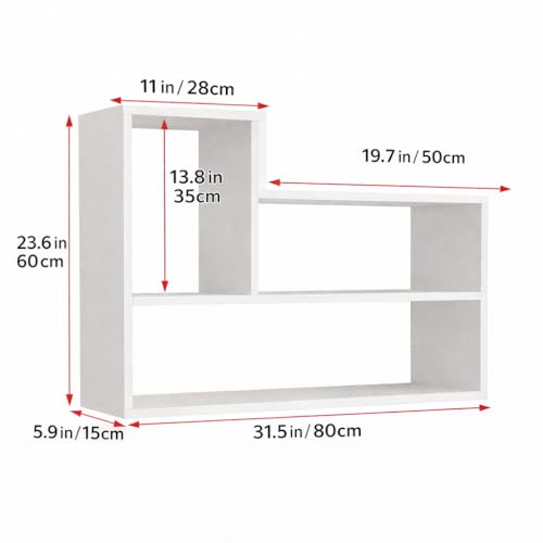 L-Shaped Floating Wall Shelf, 3-Tier Wall Mounted Bookshelf, Space Saving Storage Organizer for Living Room, Bedroom, Office, White