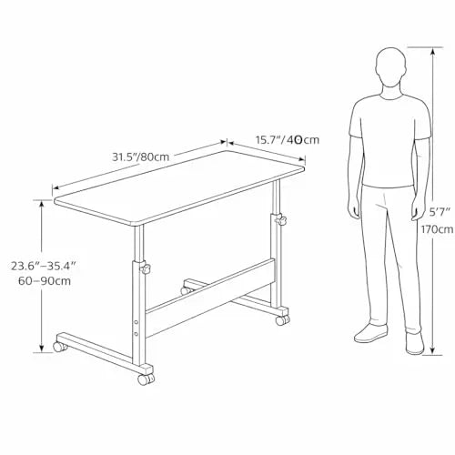 Adjustable Rolling Laptop Desk with Wheels, Mobile Computer Desk for Bed or Sofa, Height Adjustable Overbed Table for Home Office, 31.5'' Small Space Desk