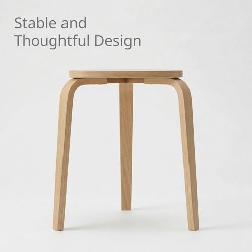 Modern Scandinavian Wooden Stool, Minimalist Round Side Table, Small Accent Table for Living Room, Bedroom, Entryway, Plant Stand, Lightweight Decorative Stool