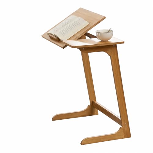 Adjustable Tilting Laptop Table for Bed and Sofa, Wooden Bedside Desk with Angle Adjustable Desktop, Small Side Table for Reading, Laptop and Home Office