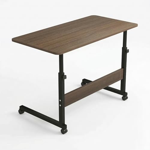 Adjustable Rolling Laptop Desk with Wheels, Mobile Computer Desk for Bed or Sofa, Height Adjustable Overbed Table for Home Office, 31.5'' Small Space Desk