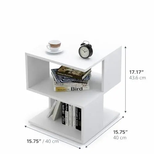 Small White Nightstand with Shelf, Modern Bedside Table, MDF Wood End Table for Bedroom Living Room, Compact Side Table, Easy Assembly