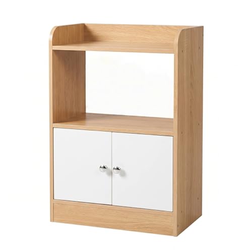 Modern MDF Bedside Storage Cabinet with 2 Doors and Open Shelf, Freestanding Nightstand Organizer for Bedroom, Living Room, Entryway, Natural Wood Finish, 23.6 x 15.7 x 9.4 Inch