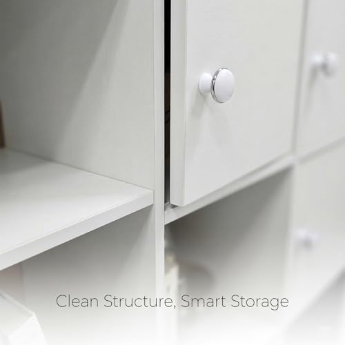 8-Cube Storage Organizer Bookshelf with Doors, Wooden Cube Bookcase Storage Cabinet for Living Room Bedroom Office, Modern MDF Display Shelf