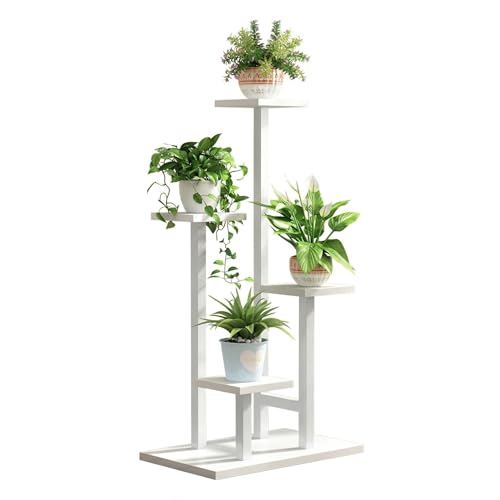 4-Tier Plant Stand Indoor, Tall Metal Plant Shelf for Multiple Plants, Corner Flower Pot Stand for Living Room, Balcony, Bedroom, Space Saving Plant Rack, White