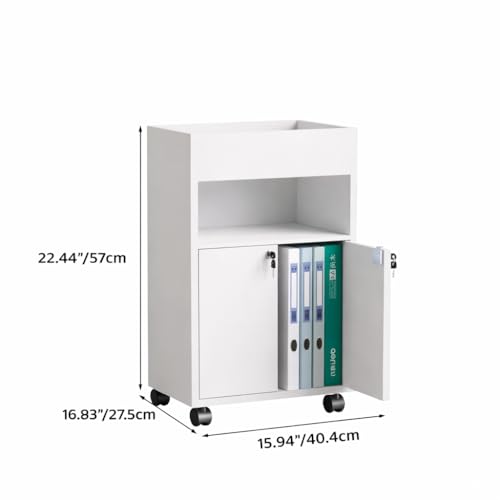 Small Rolling File Cabinet, 2-Tier Storage Cabinet with Door, Mobile Under Desk Organizer for Office, Bedroom, Narrow Space Side Cabinet, White