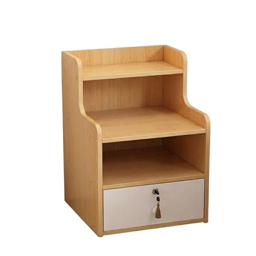 Bedside Storage Cabinet, 3-Tier Nightstand Organizer with Drawer, Multi-Functional Small Shelf Unit for Bedroom, Living Room, Office, Space Saving End Table, 21.7”H, Dark Wood