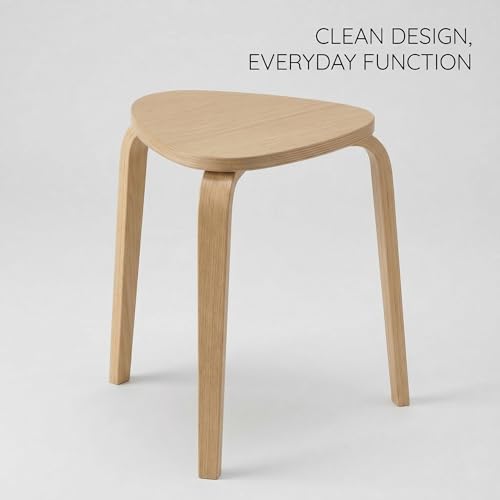 Modern Scandinavian Wooden Stool, Minimalist Round Side Table, Small Accent Table for Living Room, Bedroom, Entryway, Plant Stand, Lightweight Decorative Stool