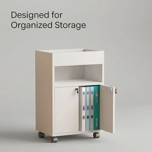 Small Rolling File Cabinet, 2-Tier Storage Cabinet with Door, Mobile Under Desk Organizer for Office, Bedroom, Narrow Space Side Cabinet, White