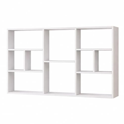 Wall Mounted Storage Shelf, Large Floating Wall Shelf with 10 Cubes, Multi-Compartment Bookcase for Living Room, Bedroom, Kitchen, Display Organizer Rack, White