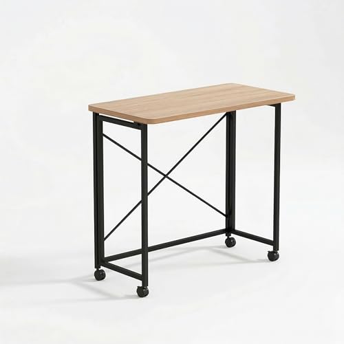 Folding Desk with Wheels, 31.5'' Small Rolling Computer Desk for Small Spaces, Portable Foldable Writing Desk for Home Office, Study Table, Easy Assembly