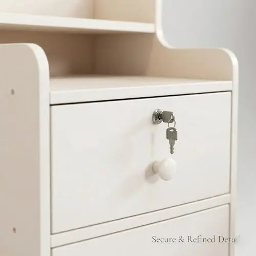 Slim Nightstand for Small Spaces with 3 Drawers, Lockable Bedside Table, Tall Narrow Side Table, White Storage Cabinet for Bedroom