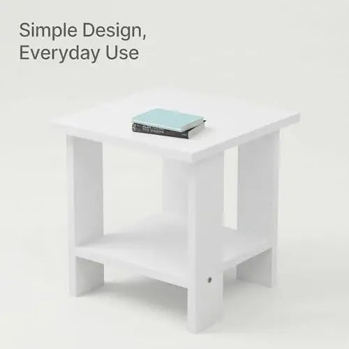Modern White Nightstand with Storage Shelf, Small Bedside Table for Bedroom, MDF Wood End Table Organizer for Living Room, Compact Side Table, Easy Assembly