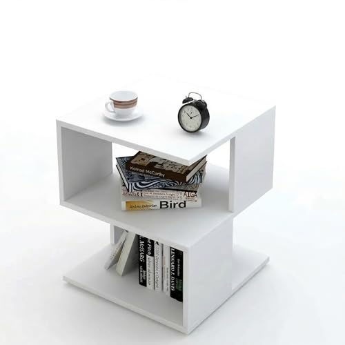 Small White Nightstand with Shelf, Modern Bedside Table, MDF Wood End Table for Bedroom Living Room, Compact Side Table, Easy Assembly