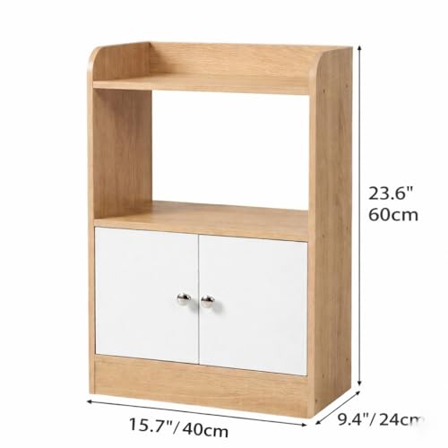 Modern MDF Bedside Storage Cabinet with 2 Doors and Open Shelf, Freestanding Nightstand Organizer for Bedroom, Living Room, Entryway, Natural Wood Finish, 23.6 x 15.7 x 9.4 Inch