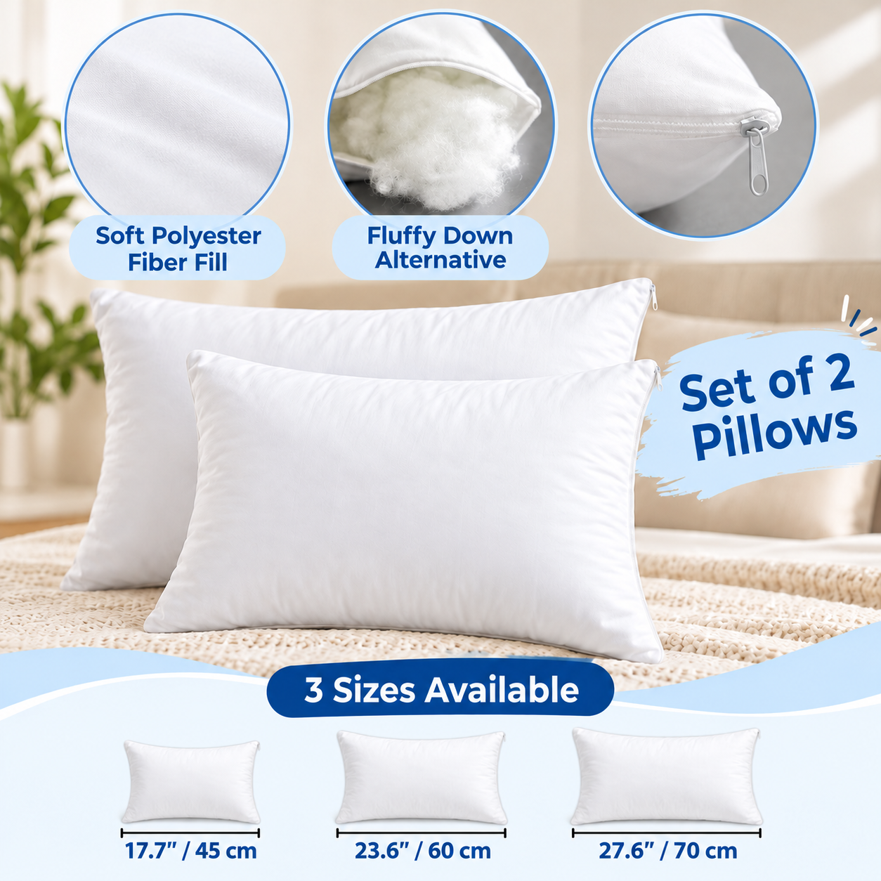 Polyester Fiber Bed Pillow Insert – Fluffy Down Alternative Sleeping Pillow