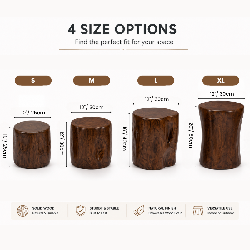 Multipurpose Solid Wood Stump Stool – Handcrafted Natural Tree Trunk Pedestal – Unique Live Edge Side Table, Plant Stand & Accent Seat – One-of-a-Kind Organic Modern Decor