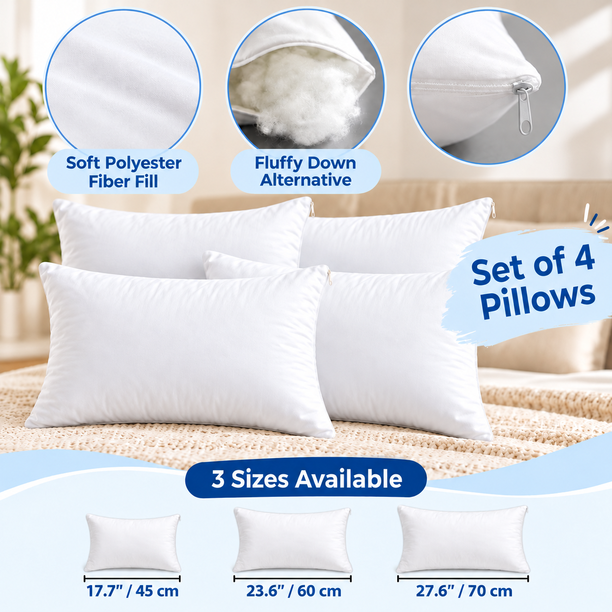 Polyester Fiber Bed Pillow Insert – Fluffy Down Alternative Sleeping Pillow