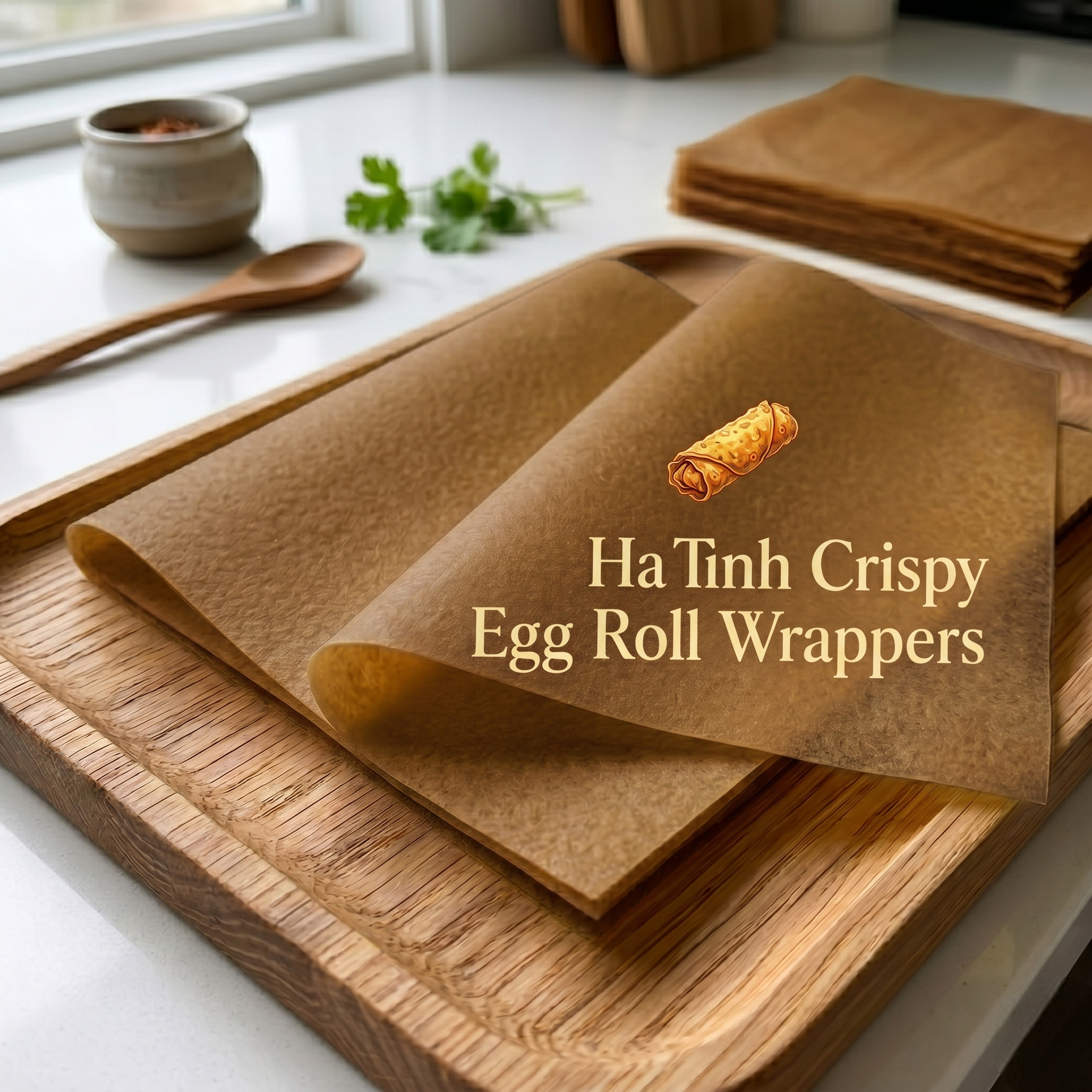 Vietnamese Square Rice Paper Wrappers – Ha Tinh Crispy Egg Roll Wrappers – Non-GMO, No Preservatives – Golden Spring Roll Wraps for Frying – Deep Fry Secret for Extra Crunch, 8.6"/ 22cm