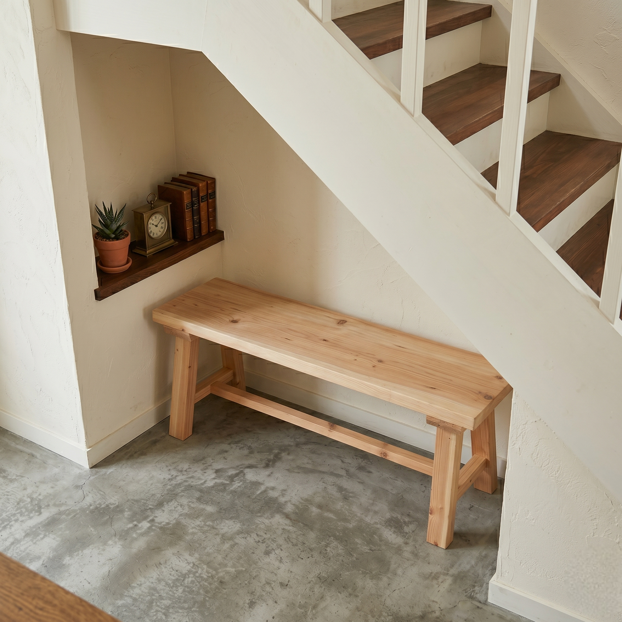 43" Farmhouse Solid Wood Bench – Narrow Wood Dining Bench – Heavy Duty Entryway Bench Seat for Living Room, Bedroom & Mudroom – Natural Wood Grain Finish