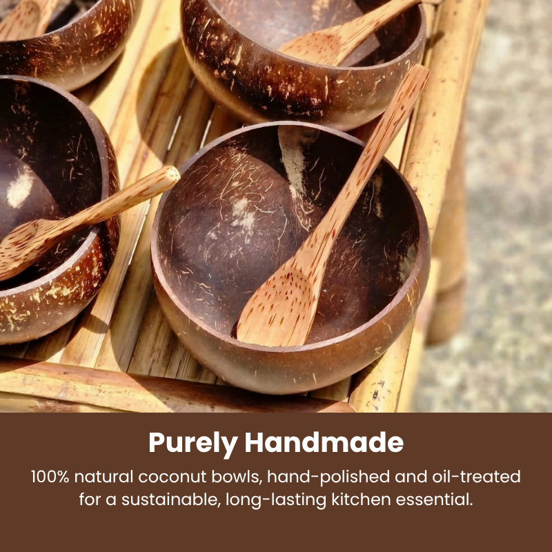 Natural Coconut Bowls and Wooden Spoons Set – Eco-Friendly Acai Bowls, Yogurt & Smoothie Bowl Kit – Handmade Coconut Shell Bowls for Vegan Gifts, Christmas & White Elephant Gifts – Ideal for Ninja Creami
