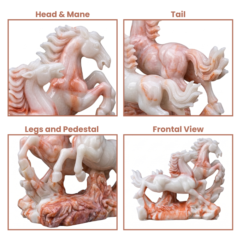 12" Double Horse Statue - Majestic Galloping Horses Sculpture for Success & Prosperity - Hand-Cast Stone Feng Shui Decor for Home, Office, and Living Room
