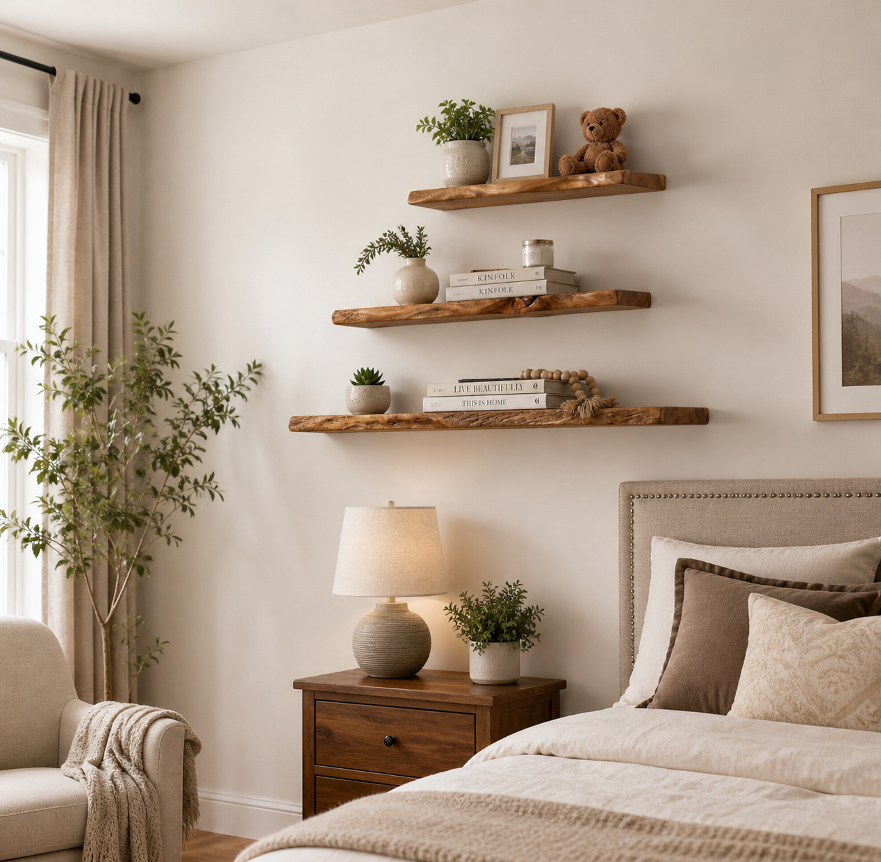 Premium Live Edge Solid Wood Floating Shelf – 1.2 in/ 3cm Thick Natural Edge Wall Mounted Shelf – Rustic Home Decor – Heavy Duty Storage for Kitchen, Bathroom & Living Room