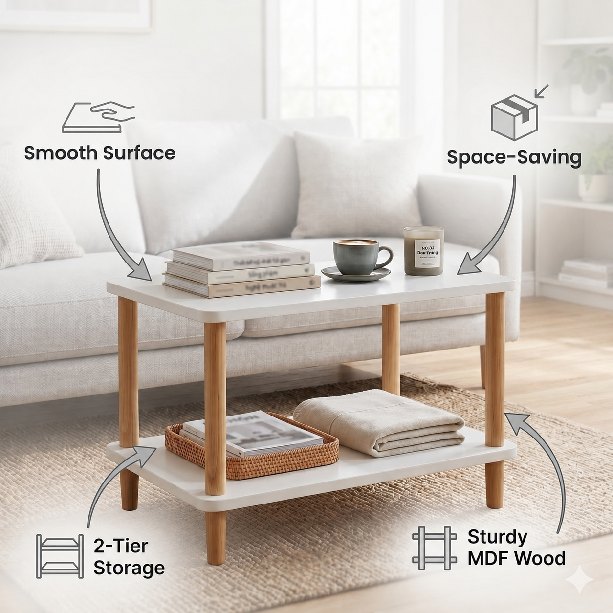 2-Tier Wooden End Table – Small Side Table for Living Room Sofa – Decorative 2-Layer Nightstand & Bedside Table for Bedroom – Compact Accent Storage Shelf for Small Spaces