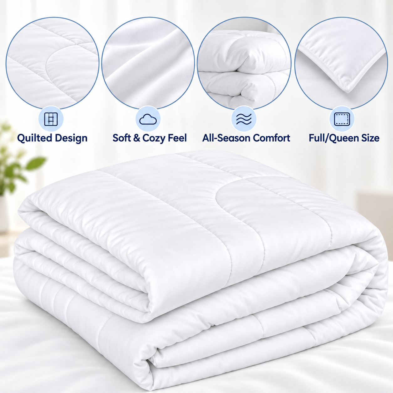7.2x6.6 ft Quilted Comforter Duvet Insert – All-Season Full Queen Bed Quilt