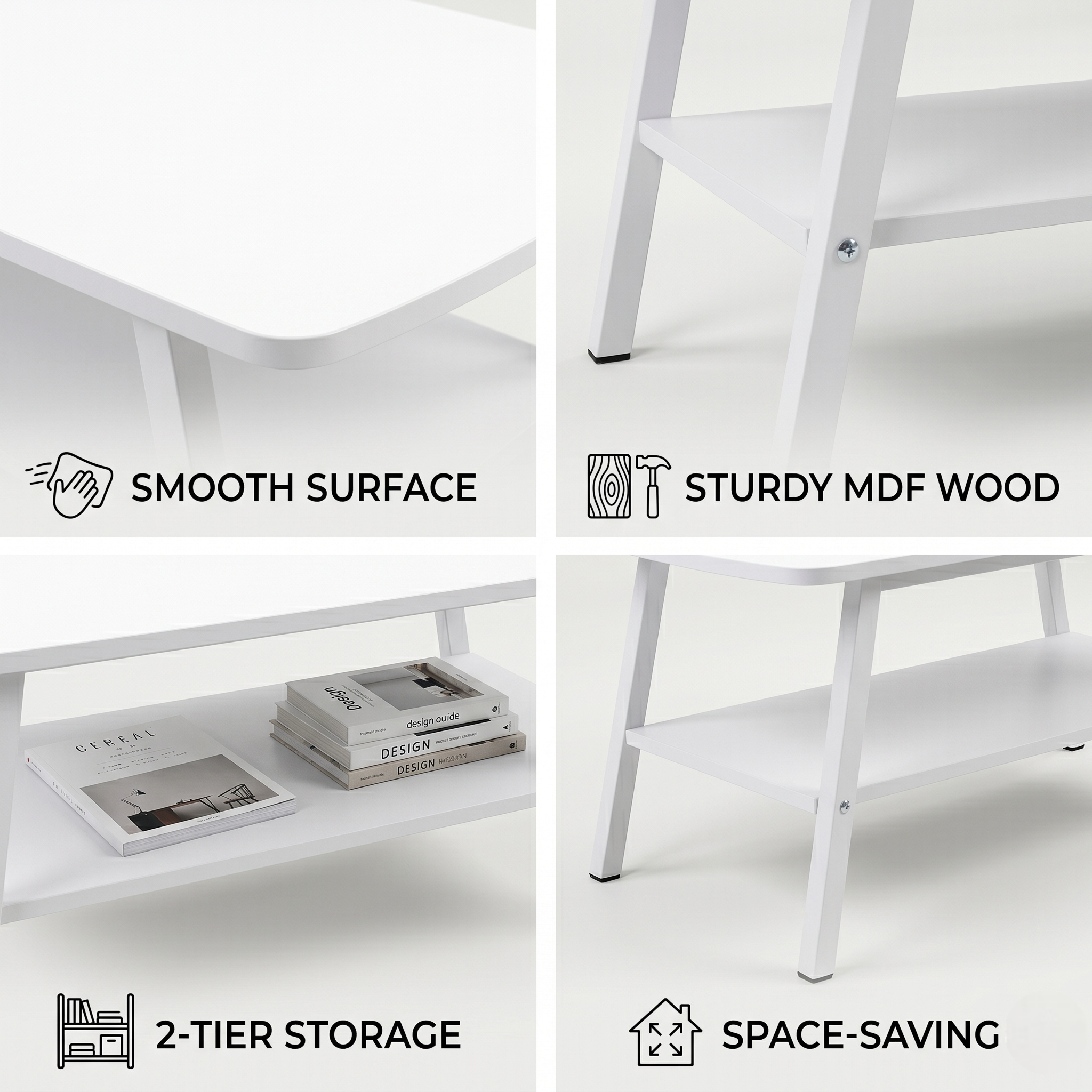Modern 2-Tier Coffee Table – Sturdy 4-Legged Sofa Side Table for Living Room – Space-Saving Wooden Tea Table with Storage Shelf – Minimalist Central Cocktail Table for Home & Office