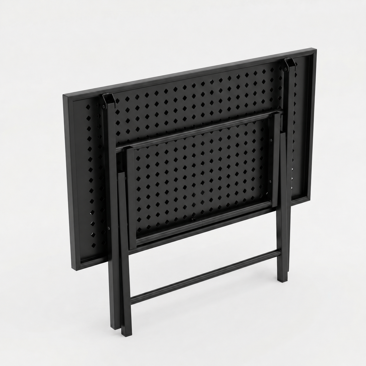Folding Metal Patio Side Table – Diamond Pattern – Powder Coated Weather-Resistant Outdoor End Table – Sturdy X-Shaped Iron Frame for Café, Balcony & Garden