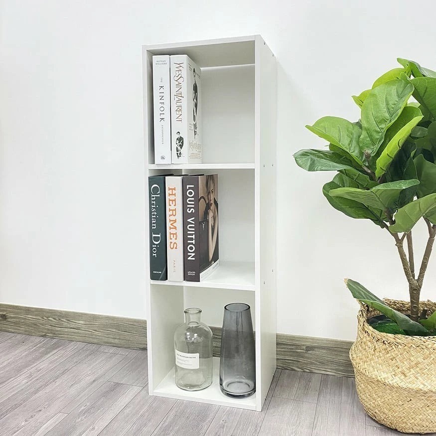 3 Cube Wooden Storage Boxes or Bookshelf – Floor Storage Organizer, Modern Cube Display Shelf for Books, Décor, and Office or Bedroom Use