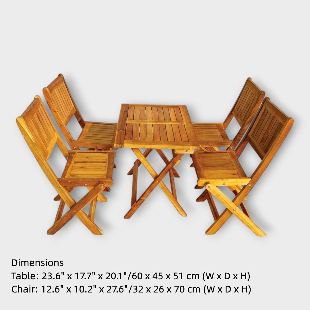 20 x Foldable Outdoor Bistro 4 Chairs with Natural Acacia Wood Table – Compact Patio & Balcony Furniture for Small Spaces (Copy)