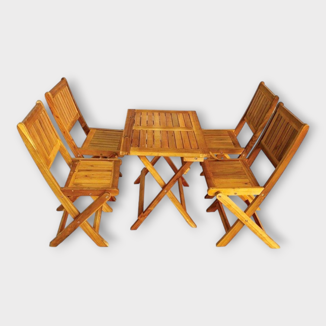20 x Foldable Outdoor Bistro 4 Chairs with Natural Acacia Wood Table – Compact Patio & Balcony Furniture for Small Spaces (Copy)